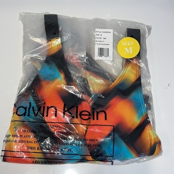 CALVIN Klein Black Multi Abstract Print Scoopneck One Piece Swimsuit sz Medium - Picture 4 of 5